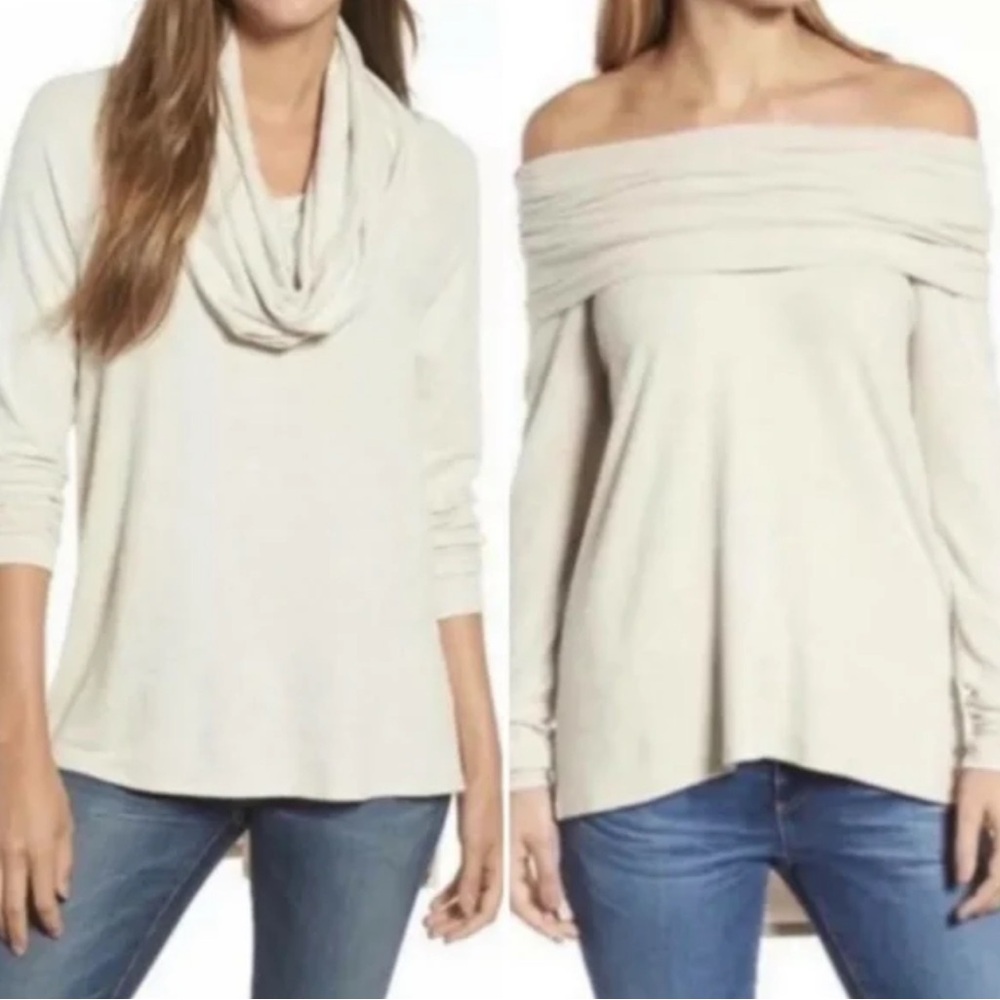 Shrinking Violet Wool Blend Elegant Off the shoulder Cowl Neck Women's Sweater M